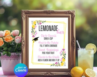 Graduation Lemonade Bar Sign: Editable Canva Template (PDF & PNG)