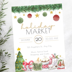 Editable Holiday Market Flyer: Christmas Advertising Template (Canva)