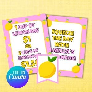 Lemonade Stand Sign & Banner: Editable Canva Templates (Digital Download)