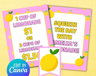 Lemonade Stand Sign & Banner: Editable Canva Templates (Digital Download)