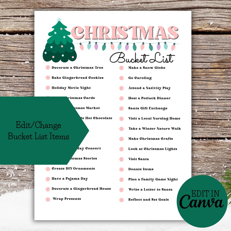 Editable Christmas Bucket List, Printable, Family Christmas Bucket List