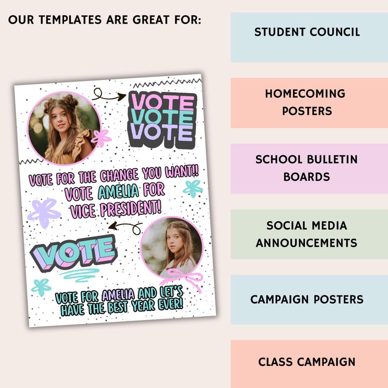 Student Council Campaign Flyer Template: Editable Canva Poster (digital ...
