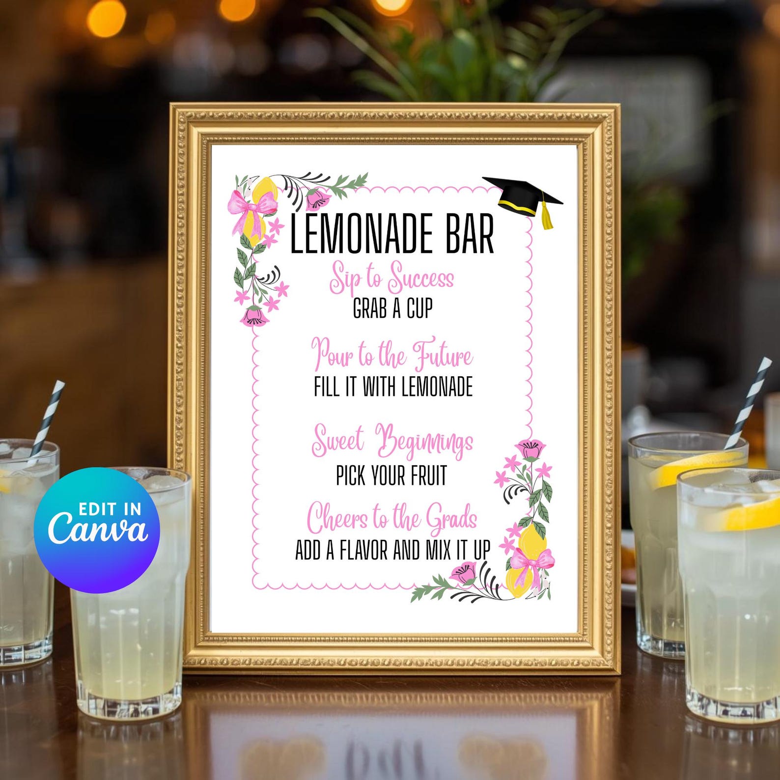 Graduation Lemonade Bar Sign, Editable Template (canva) - Etsy