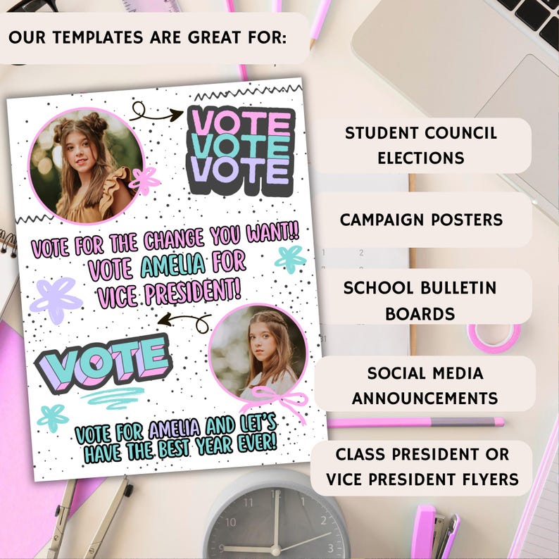 Student Council Campaign Flyer Template: Editable Canva Poster (digital ...