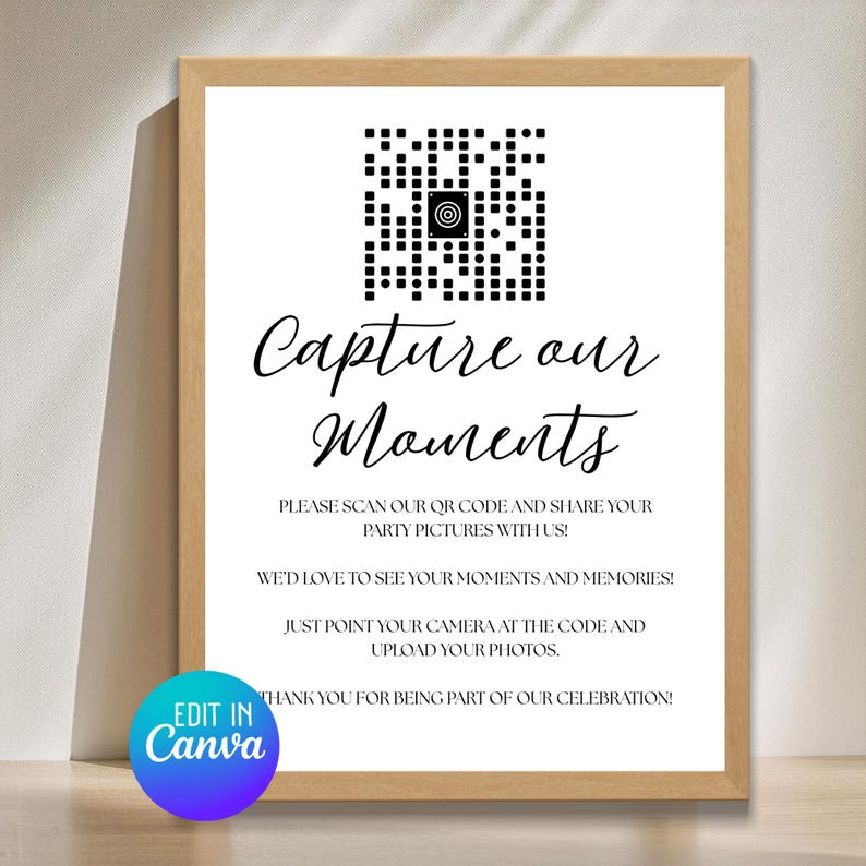 QR Code Party Sign: Photo Upload Canva Template (digital Download 8x10 ...