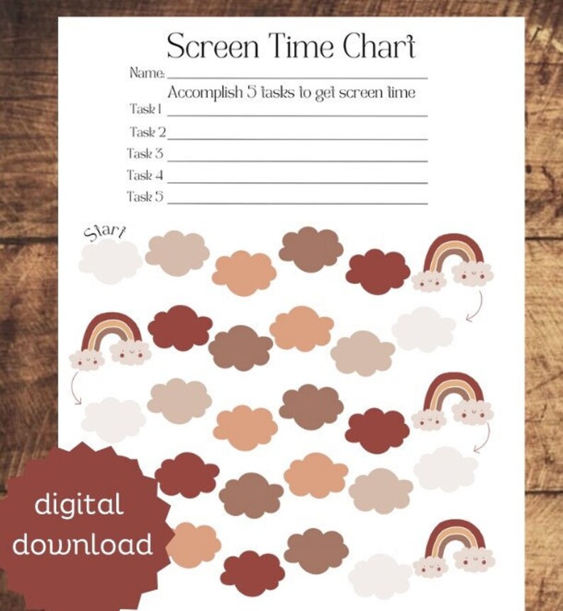 Screen Time Chart Kids Reward Chart Sticker Chartprintable - Etsy
