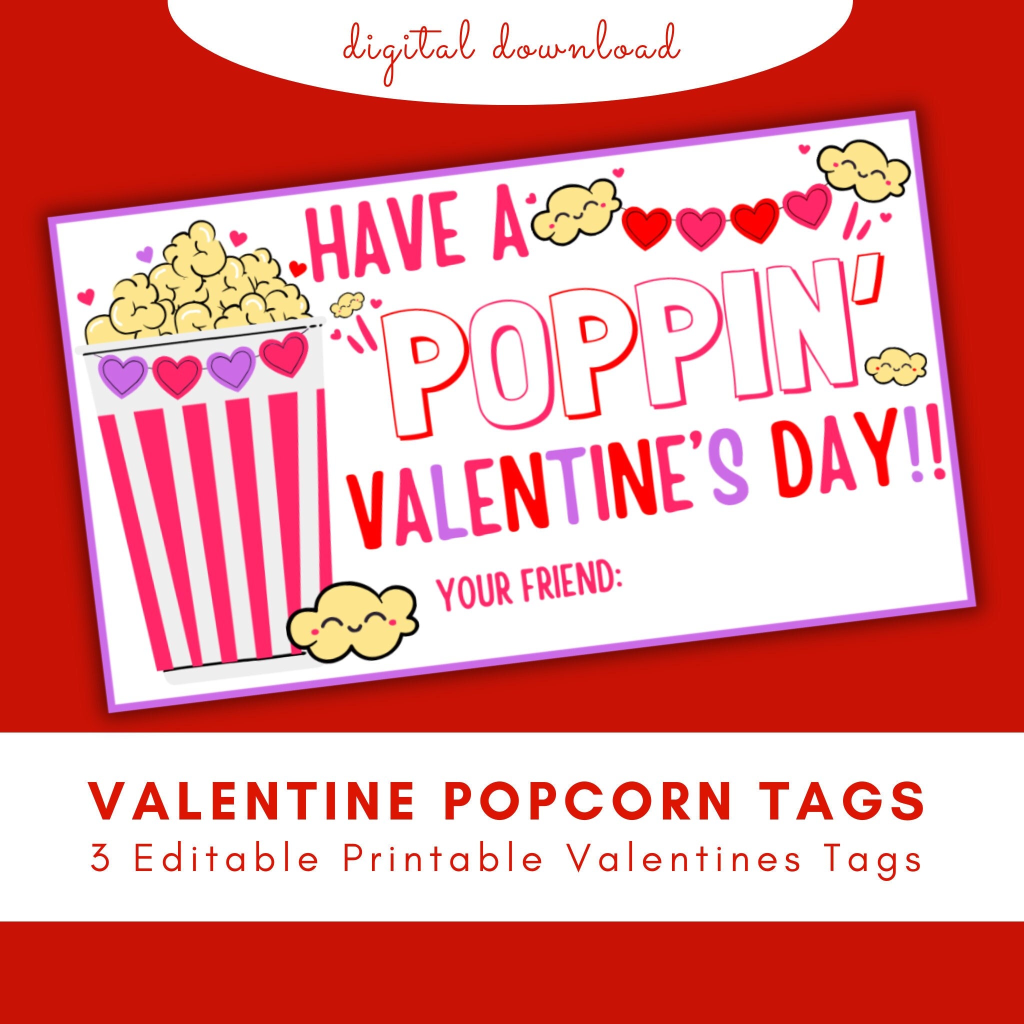 Editable, Popcorn Valentine Tag, Popcorn Valentine Printable, Popcorn ...