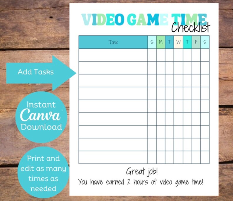 Editable Screen Time Checklist: Video Game & Reading Log (canva Digital ...