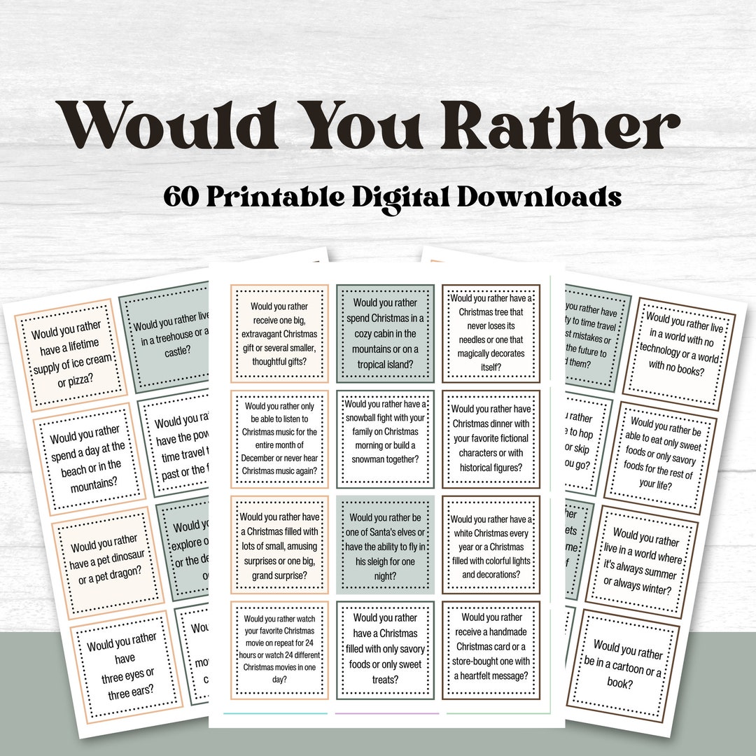 Would You Rather Game: 60 Fun Conversation Starter Cards (digital ...