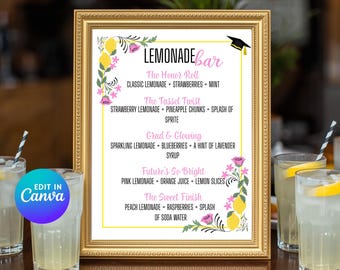 Abschluss Limonade Bar Schild: Bearbeitbare Party Drink Station (Canva Vorlage)