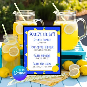 Lemonade Bar Sign: Editable 8.5x11&quot; Template (Digital Download)