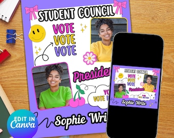 Bearbeitbarer Studenten-Wahlkampfflyer: HomeComing Queen, Studentenrat (Canva-Vorlage, digitaler Download)