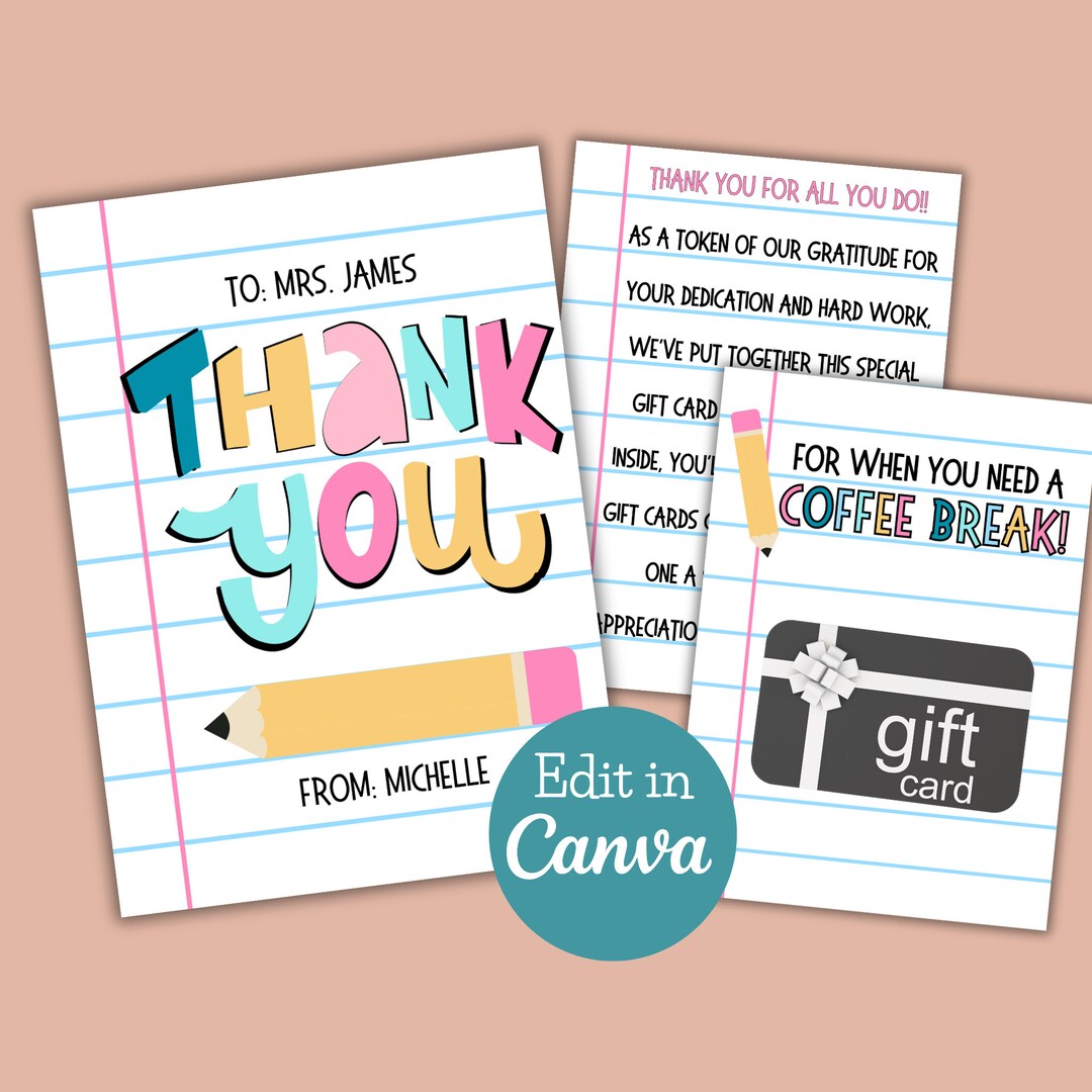 Teacher Appreciation Gift Card Holder Book: Printable Thank You ...