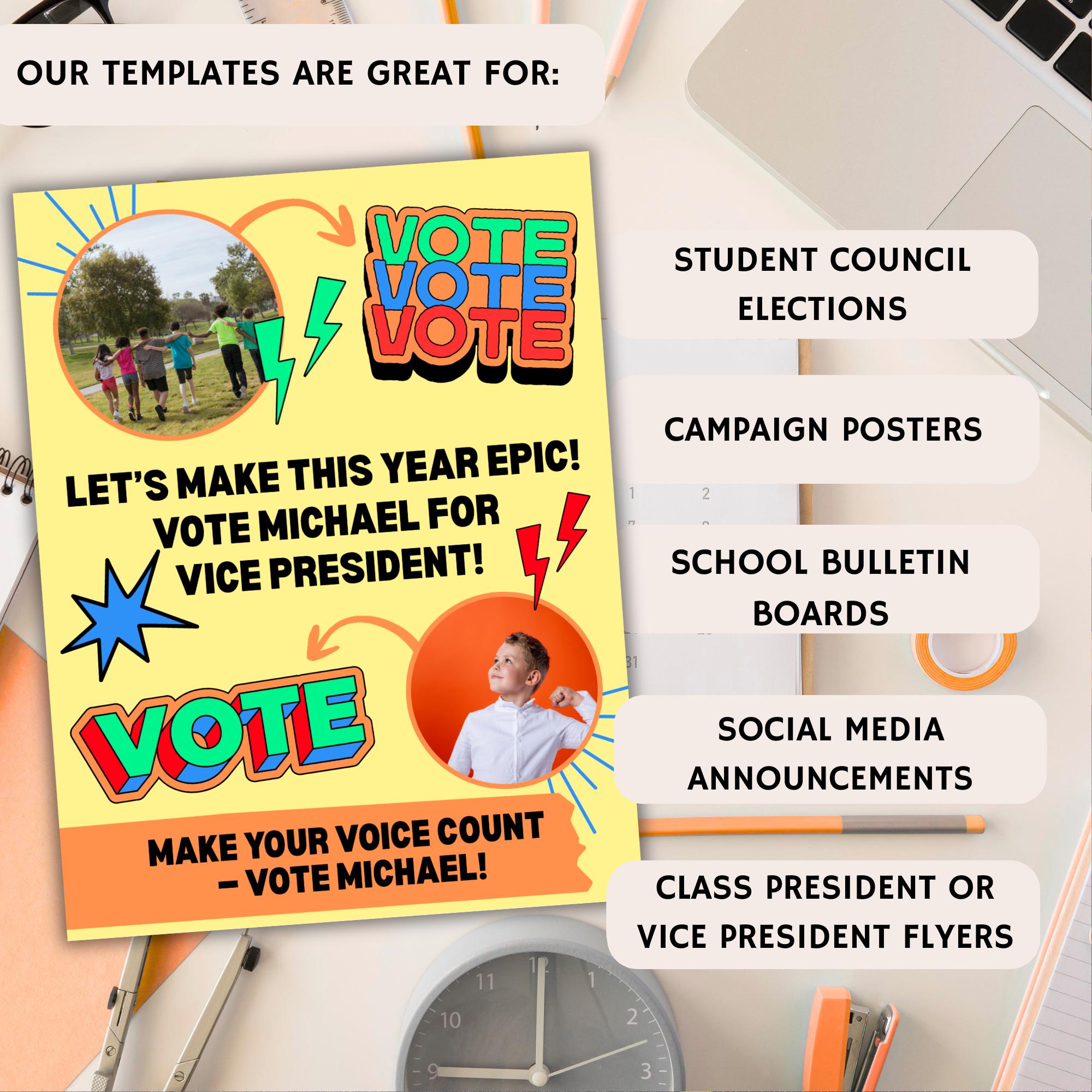 Student Council Campaign Flyer Template: Editable Canva Poster (digital ...