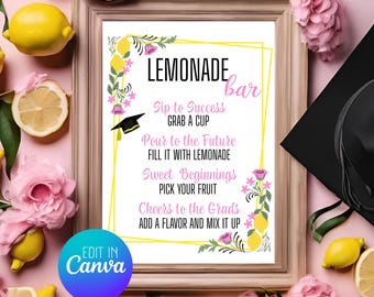 Skylt för examenslek med lemonadbar: Redigerbar Canva-mall (20x28 cm PDF)