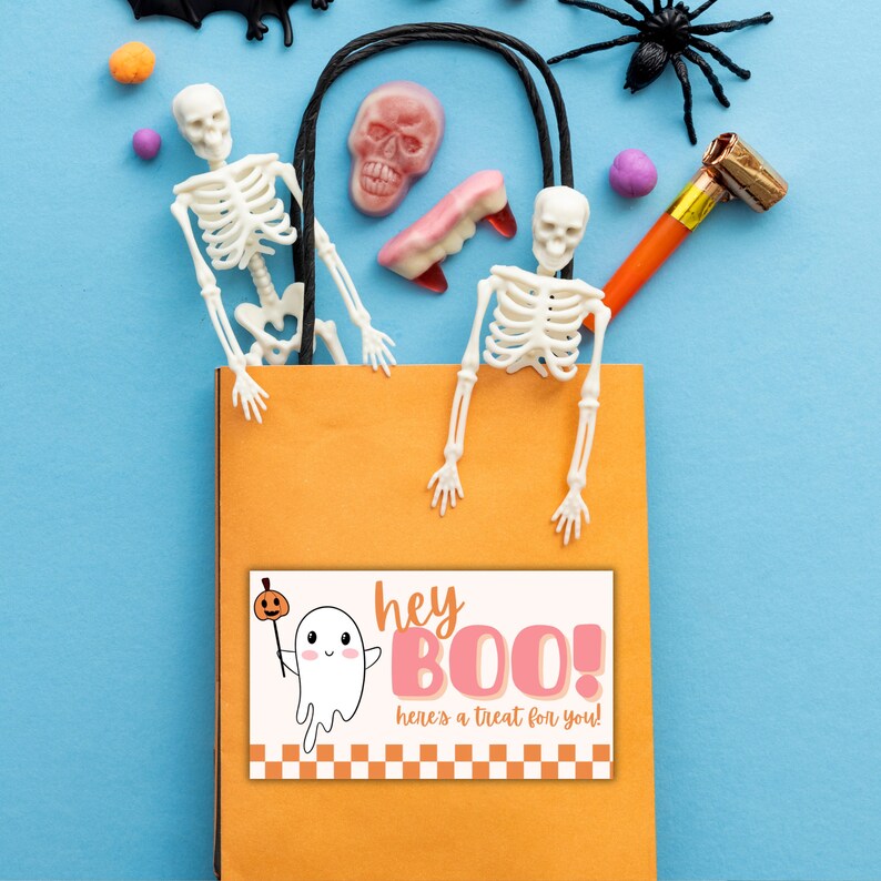 Hey Boo Skeleton Halloween Hey Boo Gift Tags: Printable Class Party Favors (digital ...
