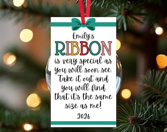 Editable Height Ribbon Ornament Tag: Keepsake Christmas Decoration (Digital Download)