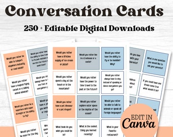 Family Conversation Starter Cards: 250+ Editable Questions (Digital Download)