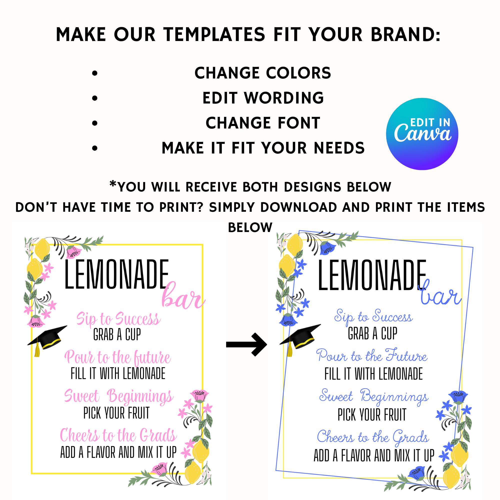Graduation Lemonade Bar Sign: Editable Party Drink Station (canva ...