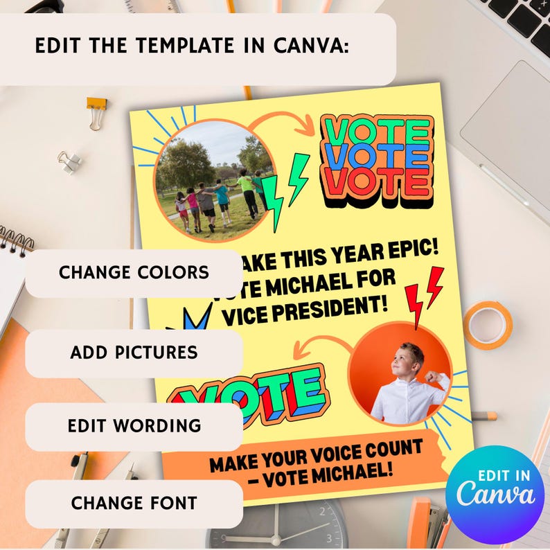 Student Council Campaign Flyer Template: Editable Canva Poster (digital ...