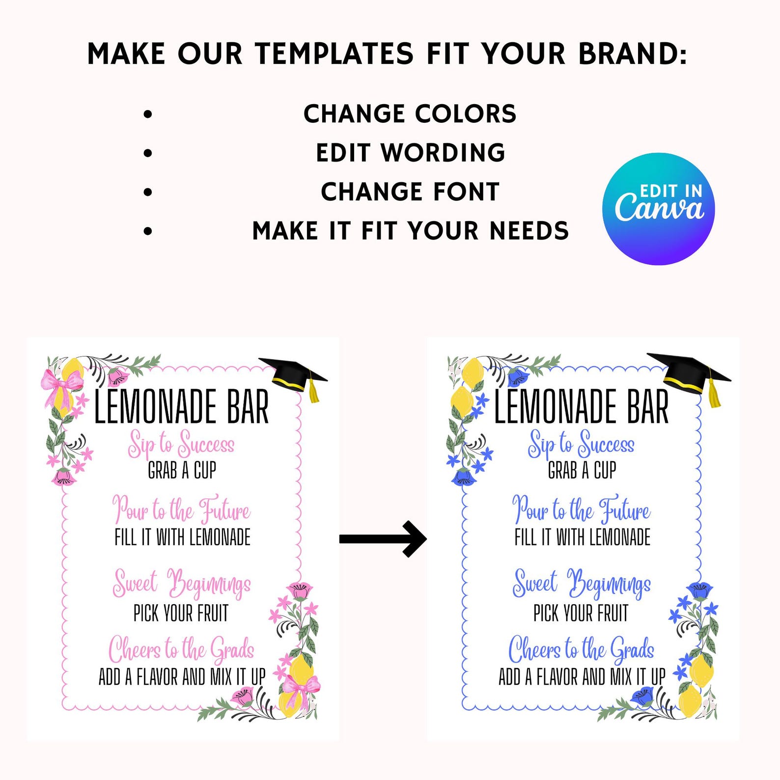 Graduation Lemonade Bar Sign, Editable Template (canva) - Etsy