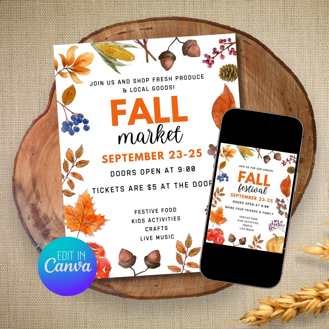 Fall Bazaar Template.pdf Fall Market Flyer Template: Autumn Festival, School Event (canva ...