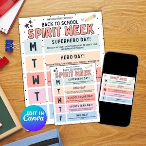 Editable School Spirit Week Flyer Templates: Canva Bundle (Digital Download