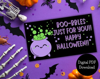 Editable Halloween Bubble Gift Tags: Class Party Favors (Digital Download)