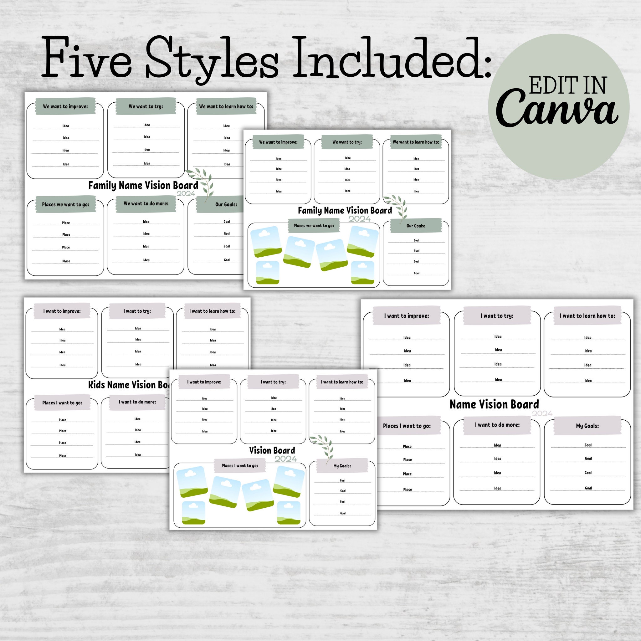 Editable Family Vision Board Kit Canva Template (digital Download) Etsy