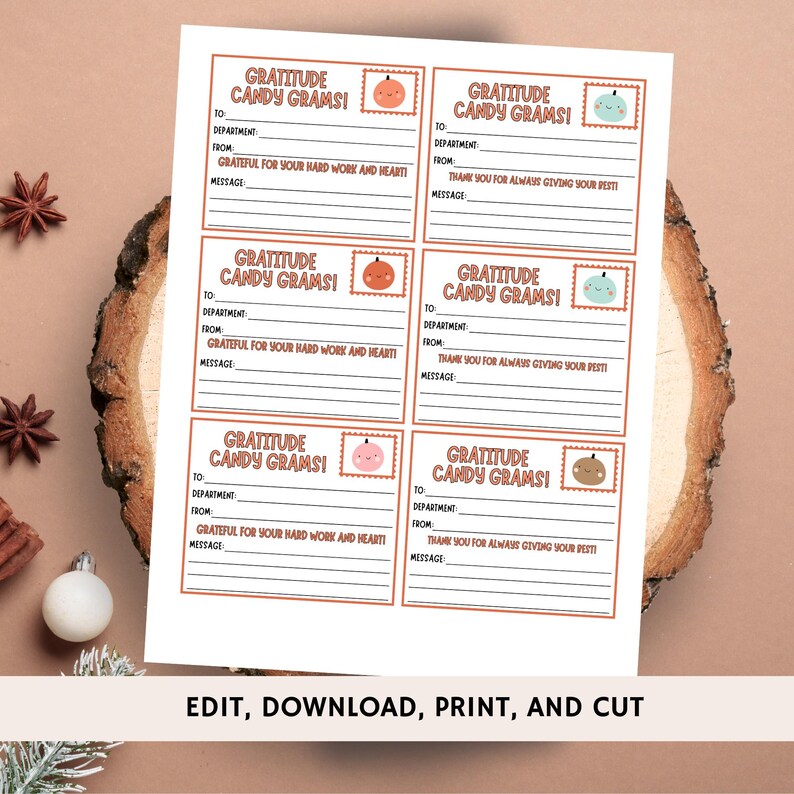 Gratitude Candy Grams | Printable Thank You Notes (PDF) - Etsy