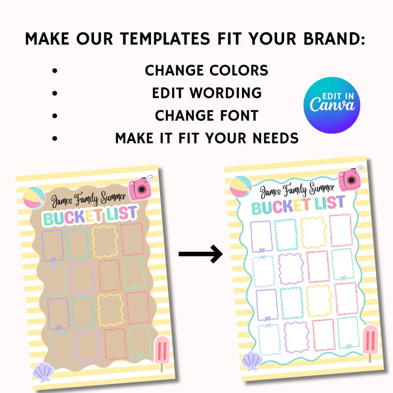 Bucket List Photo Bundle, Collage Template, Instax Style, Editable ...