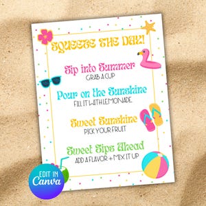 Lemonade Bar Sign: Editable Canva Template (8.5x11&quot; PDF & PNG)