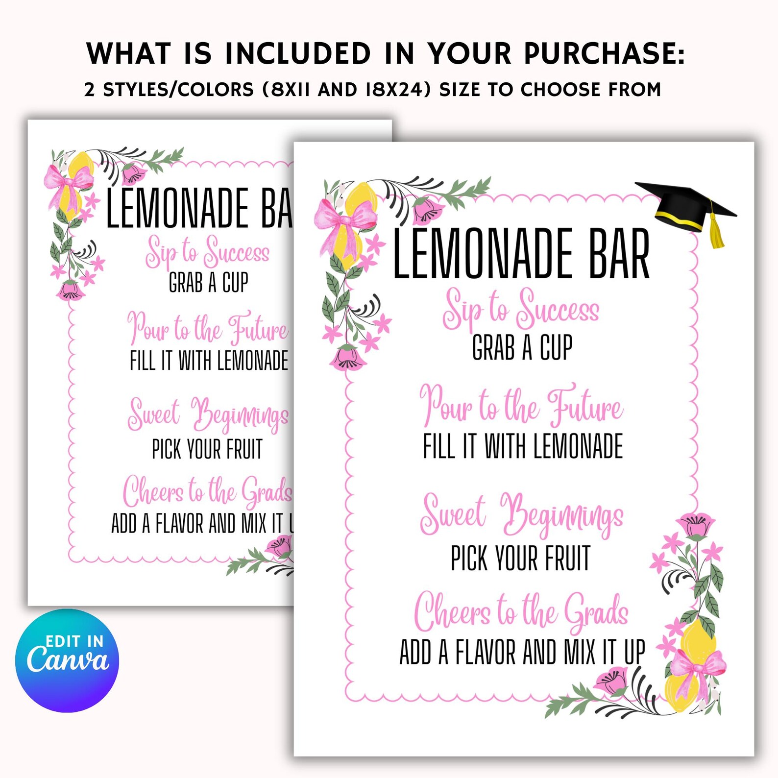 Graduation Lemonade Bar Sign, Editable Template (canva) - Etsy