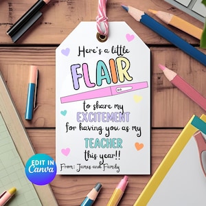 Flair Pen Tag, Back to School Teacher Gift Tag, Thank you Tag,  flair pen gift tag, School Supplies, teacher gift tag, gift tag template