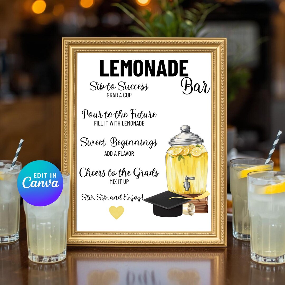 Graduation Lemonade Stand Sign Graduation Lemonade Bar Sign: Editable Canva Template (PDF & PNG) - Etsy