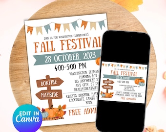 Fall Festival Flyer & Social Media Post: Editable Canva Template