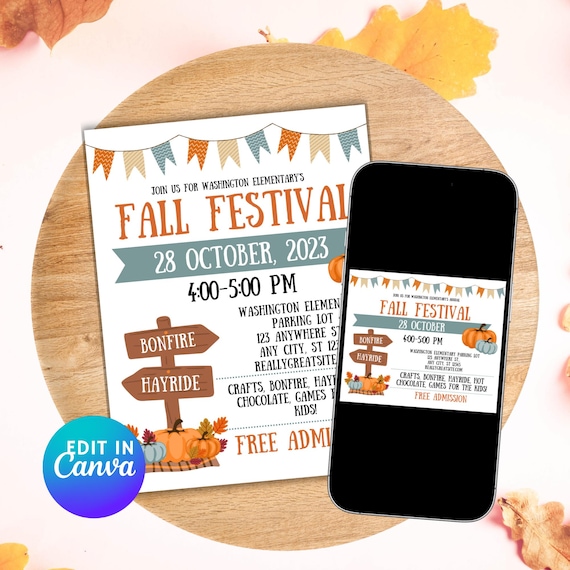 Fall Festival Flyer & Social Media Post: Editable Canva Template