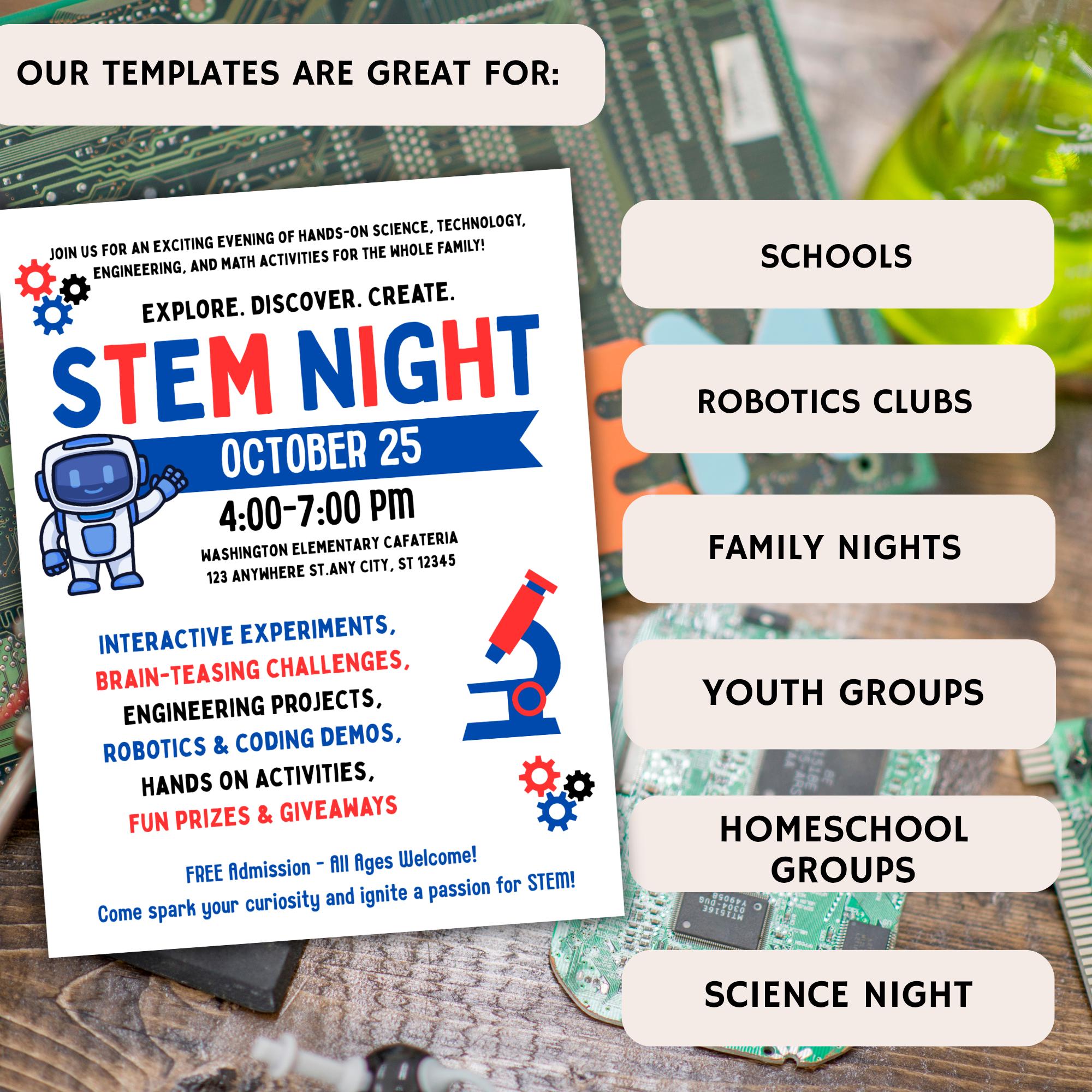 Editable STEM Night Flyer Template: School Event Invitation (canva ...