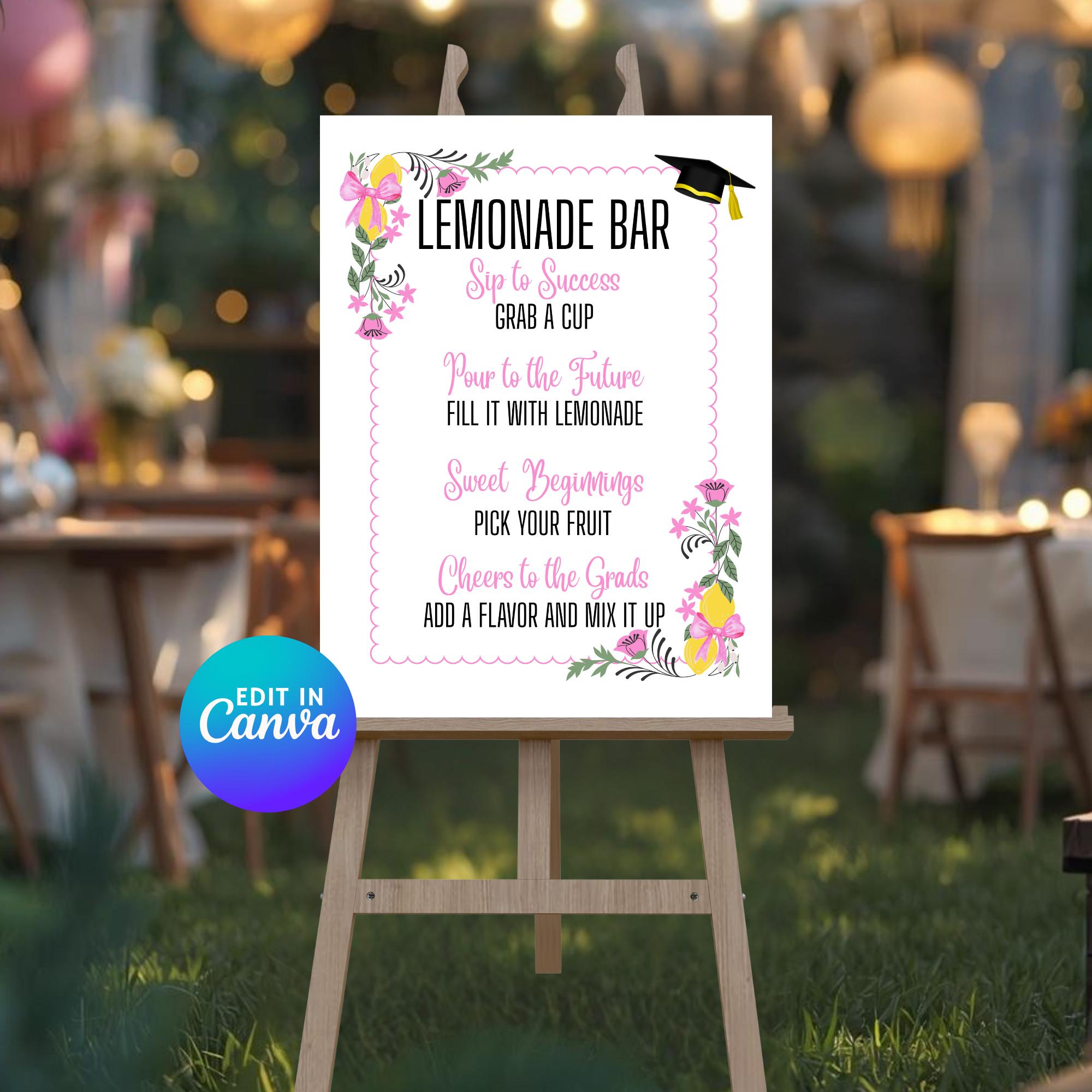 Graduation Lemonade Bar Sign, Editable Template (canva) - Etsy