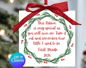 Editable Ribbon Tag,Same Size As Me,Ribbon Ornament, Height Ornament Tag, Christmas Ornament, Keepsake,Class Keepsake Ornament,Classroom Mom