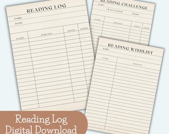 Printable Reading Tracker: Book Reviews, Wishlists, Challenges (Digital Download)
