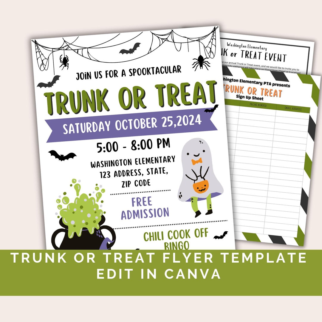 Halloween Trunk or Treat Flyer Template (canva Editable) - Etsy