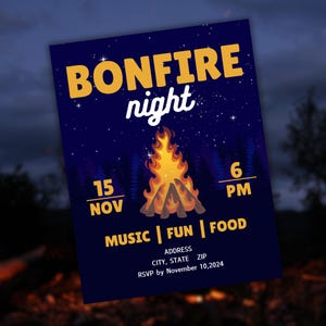 Bonfire Party Invitation: Editable Canva Flyer (5x7, 8.5x11) (Digital Download)