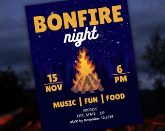 Bonfire Party Invitation: Editable Canva Flyer (5x7, 8.5x11) (Digital Download)
