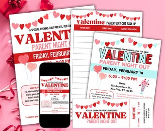 Valentine's Day Parents Night Out Flyer: Editable Fundraiser Template