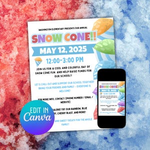 Snow Cone Fundraiser Flyer: Editable Canva Template (Printable PDF)