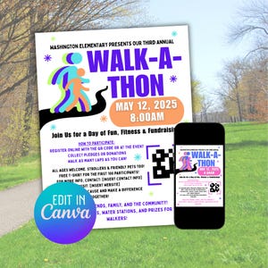 Walk-a-Thon Flyer Template: Editable School Fundraiser (Digital Download)