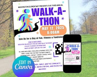 Walk-a-Thon Flyer Template: Editable School Fundraiser (Digital Download)