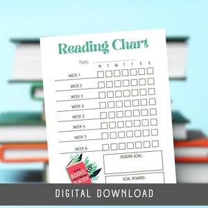 Kids Reading Chart: Reading Goals & Rewards Tracker (Digital Download)