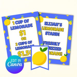 Lemonade Stand Printable Sign Kit: Editable Canva Templates (Digital Download